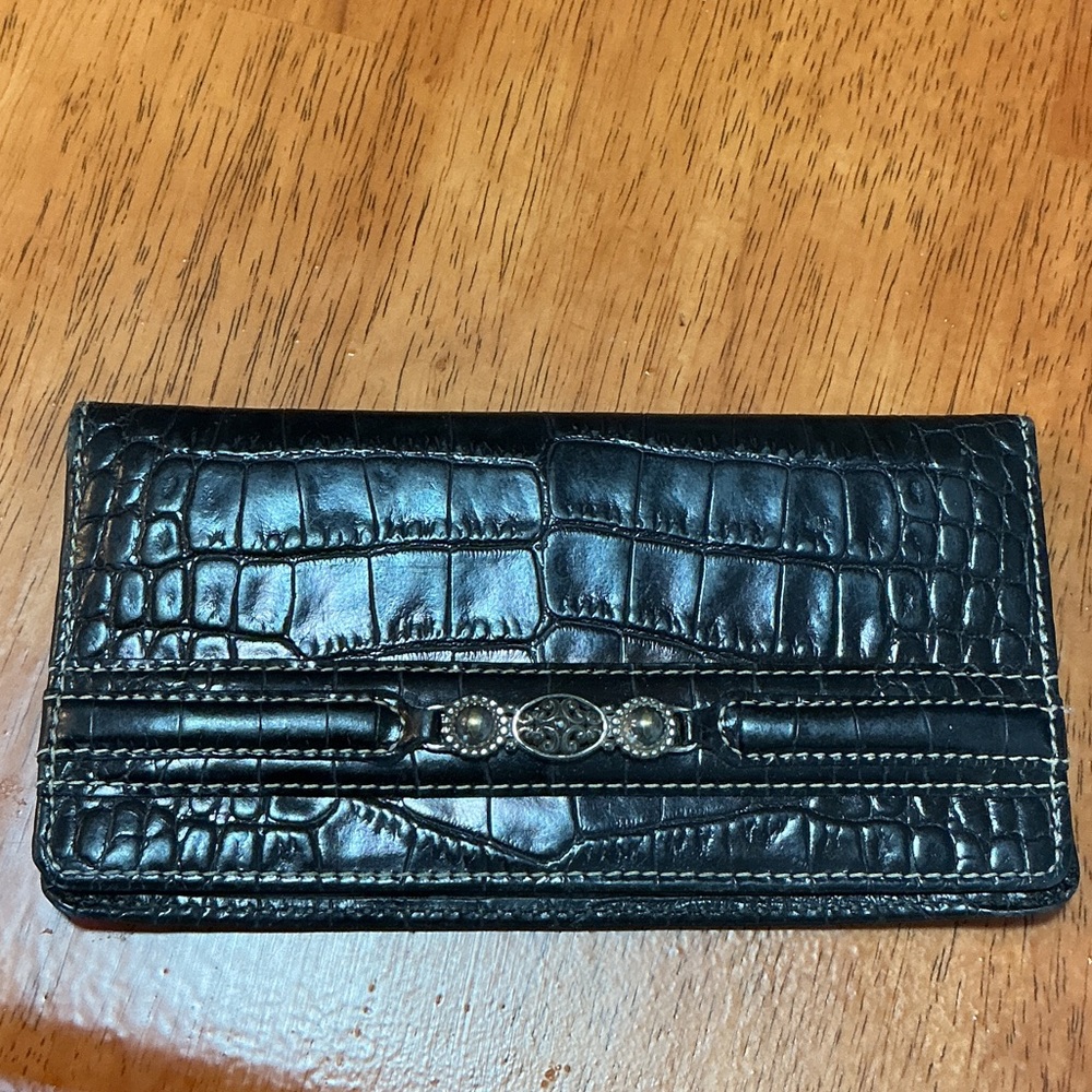 Brighton Black Crocodile Embossed Checkbook/Credit Card